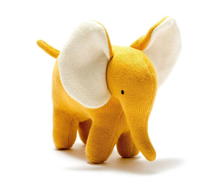 Best Years Knitted Ellis the Elephant Organic Cotton Soft Toy (Mustard) - Guzzgoggs