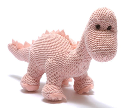 Best Years Knitted Organic Cotton Pink Diplodocus Dinosaur Baby Rattle - Guzzgoggs
