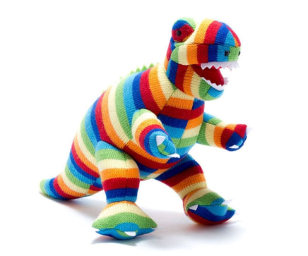 Best Years Knitted T Rex Dinosaur Soft Toy (Bold Stripes) - Guzzgoggs