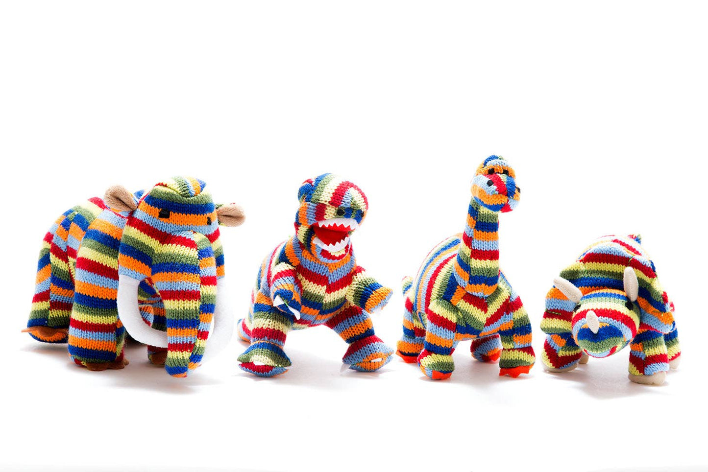 Best Years Knitted Woolly Mammoth Dinosaur Baby Rattle - Rainbow Stripe - Guzzgoggs