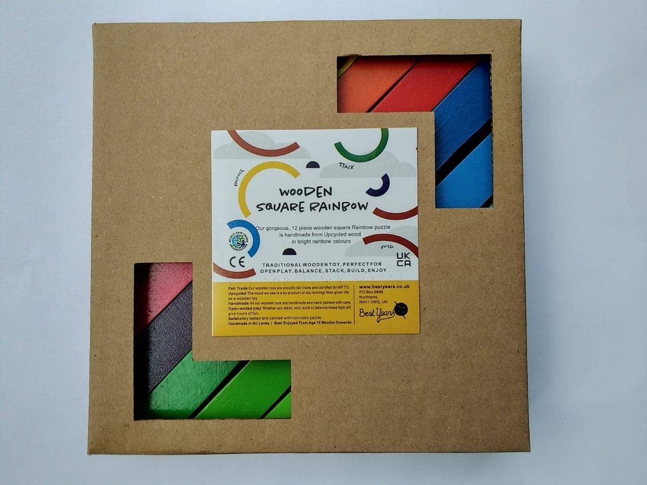Best Years Square Wooden Rainbow Puzzle Toy, Fair Trade and Handmade - Guzzgoggs