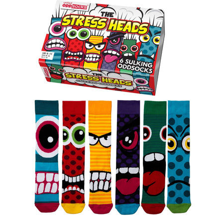 Sock Academy - THE STRESS HEADS 6 Odd Socks Gift Box - United Oddsocks - UK 6 - 11 EUR 39 - 46 US 7 - 12 - Guzzgoggs