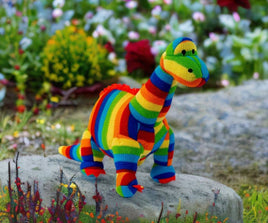 Best Years Knitted Diplodocus Dinosaur Plush Toy in Bold Stripes - Guzzgoggs