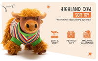 Best Years Knitted Highland Cow Plush Toy in Stripe Jumper - Guzzgoggs
