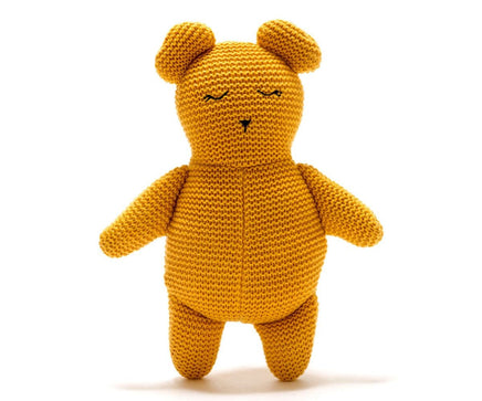 Best Years Knitted Isla the Organic Teddy Bear in Mustard - Guzzgoggs
