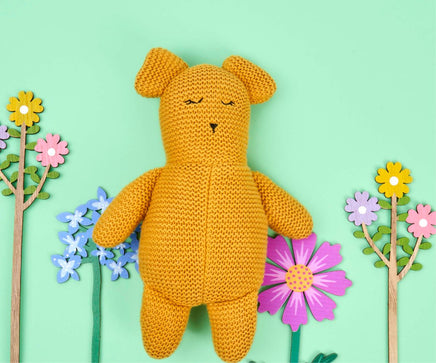 Best Years Knitted Isla the Organic Teddy Bear in Mustard - Guzzgoggs
