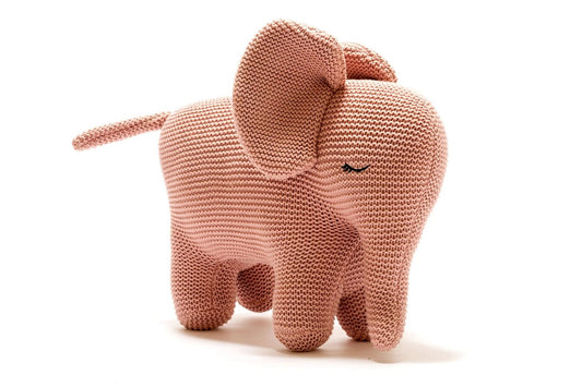 Best Years Knitted Organic Large Pink Elephant Soft Toy - Guzzgoggs
