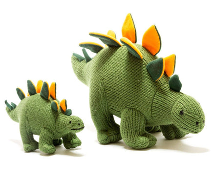Best Years Knitted Stegosaurus Dinosaur Plush Toy Moss Green and Orange - Guzzgoggs