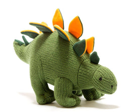 Best Years Knitted Stegosaurus Dinosaur Plush Toy Moss Green and Orange - Guzzgoggs