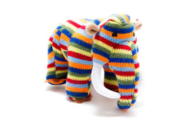 Best Years Knitted Woolly Mammoth Dinosaur Baby Rattle - Rainbow Stripe - Guzzgoggs
