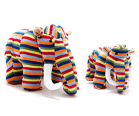 Best Years Knitted Woolly Mammoth Dinosaur Baby Rattle - Rainbow Stripe - Guzzgoggs