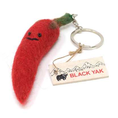 Black Yak - Felt Keychain - Chilli Felt Bag Charm Keyring - Green Chilli - Guzzgoggs