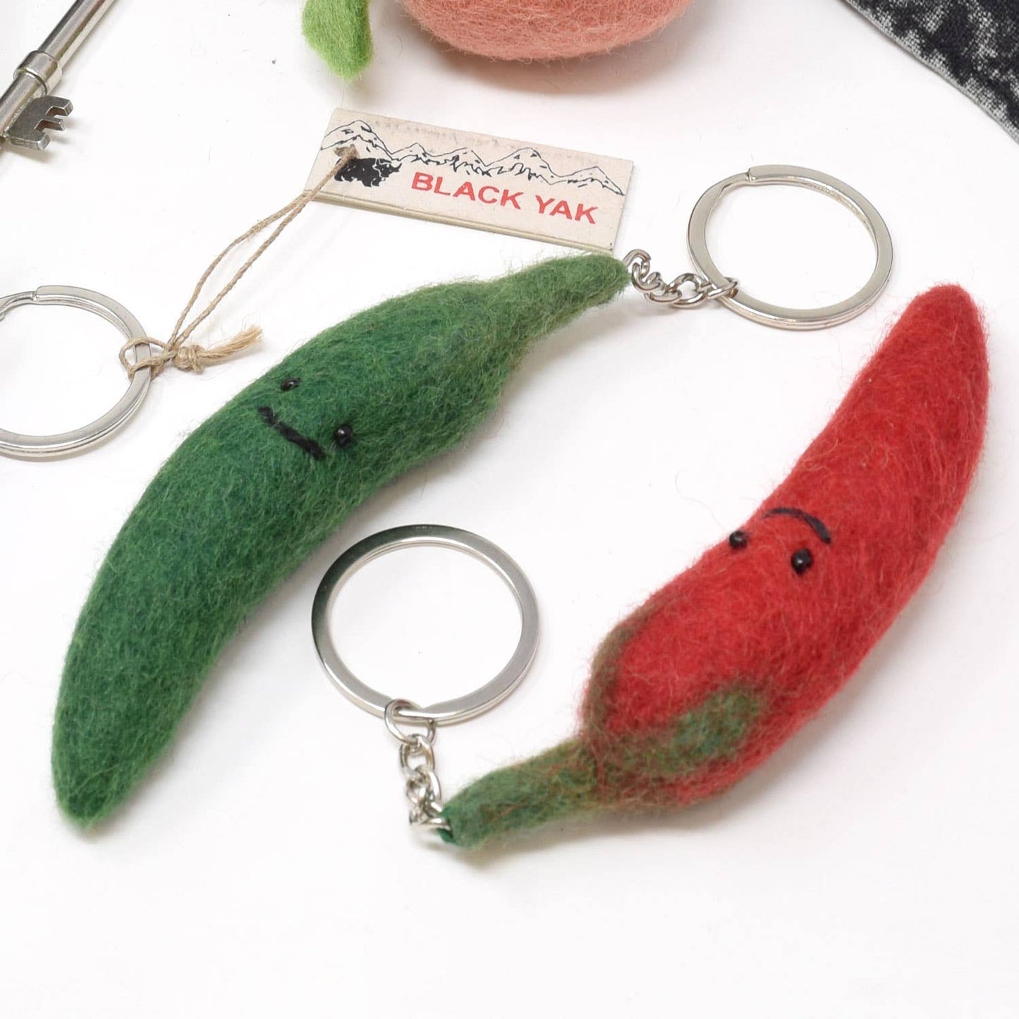 Black Yak - Felt Keychain - Chilli Felt Bag Charm Keyring - Green Chilli - Guzzgoggs
