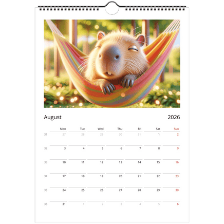 Capybara Wall Calendar 2026 A4 Size - Guzzgoggs