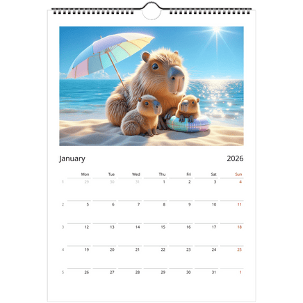 Capybara Wall Calendar 2026 A4 Size - Guzzgoggs