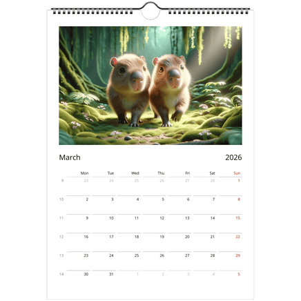 Capybara Wall Calendar 2026 A4 Size - Guzzgoggs