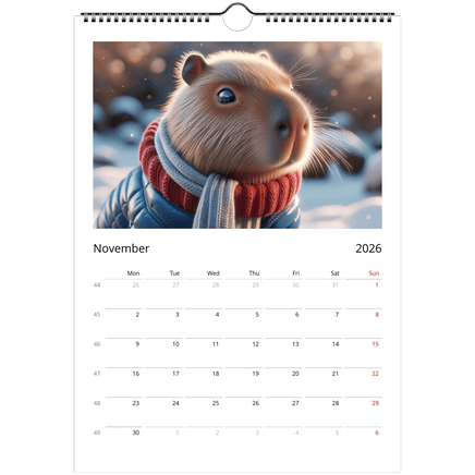 Capybara Wall Calendar 2026 A4 Size - Guzzgoggs