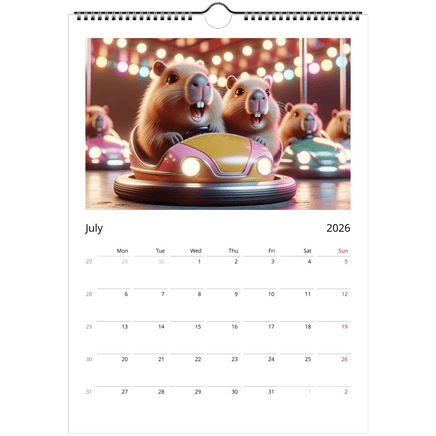 Capybara Wall Calendar 2026 A4 Size - Guzzgoggs