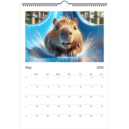 Capybara Wall Calendar 2026 A4 Size - Guzzgoggs