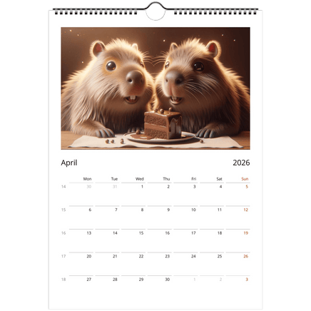 Capybara Wall Calendar 2026 A4 Size - Guzzgoggs