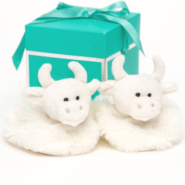 Jomanda Highland Cow Plush Baby Slippers Cream - 0 - 6 months - Guzzgoggs