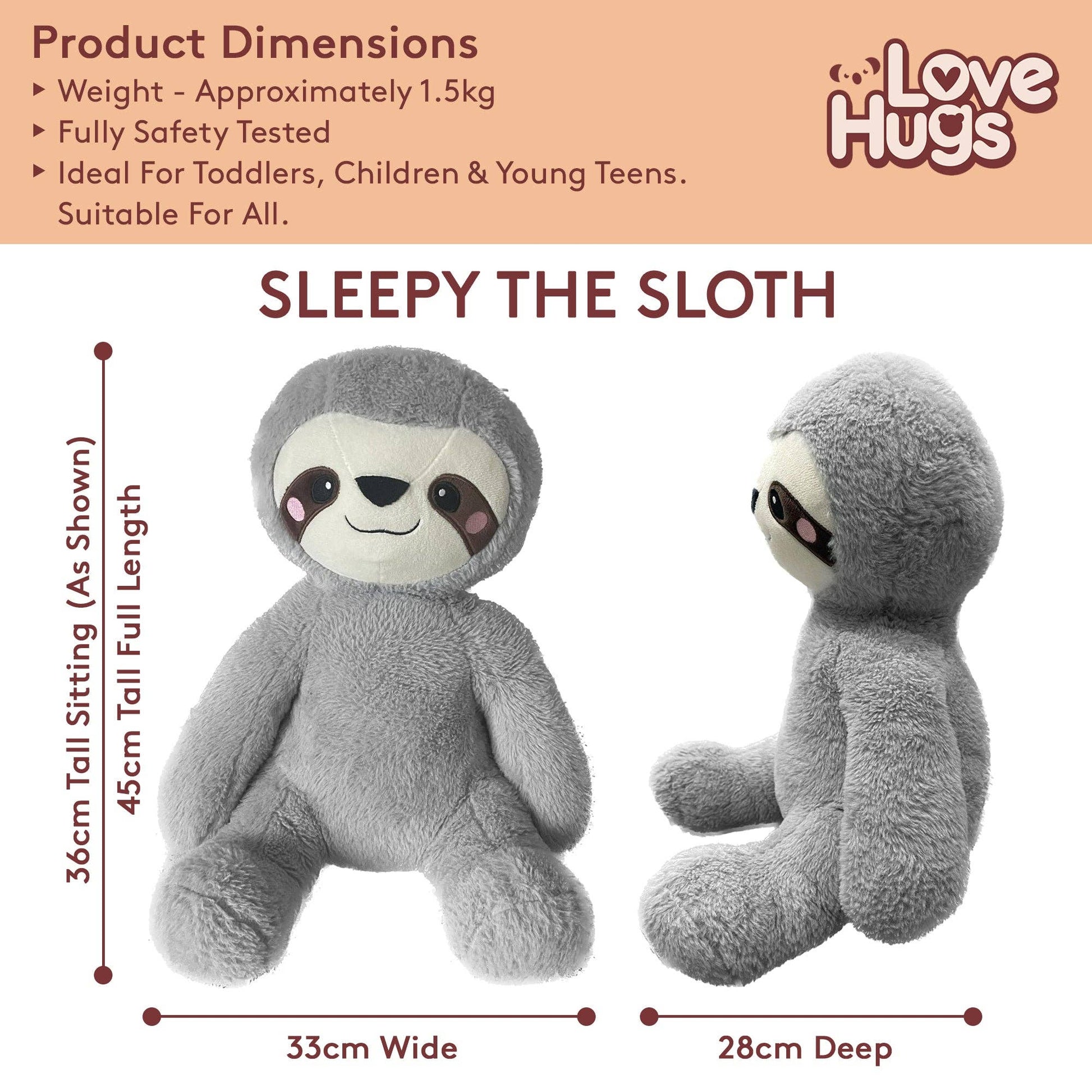 LoveHugs - 1.5kg Weighted Sloth Teddy For Anxiety - Guzzgoggs