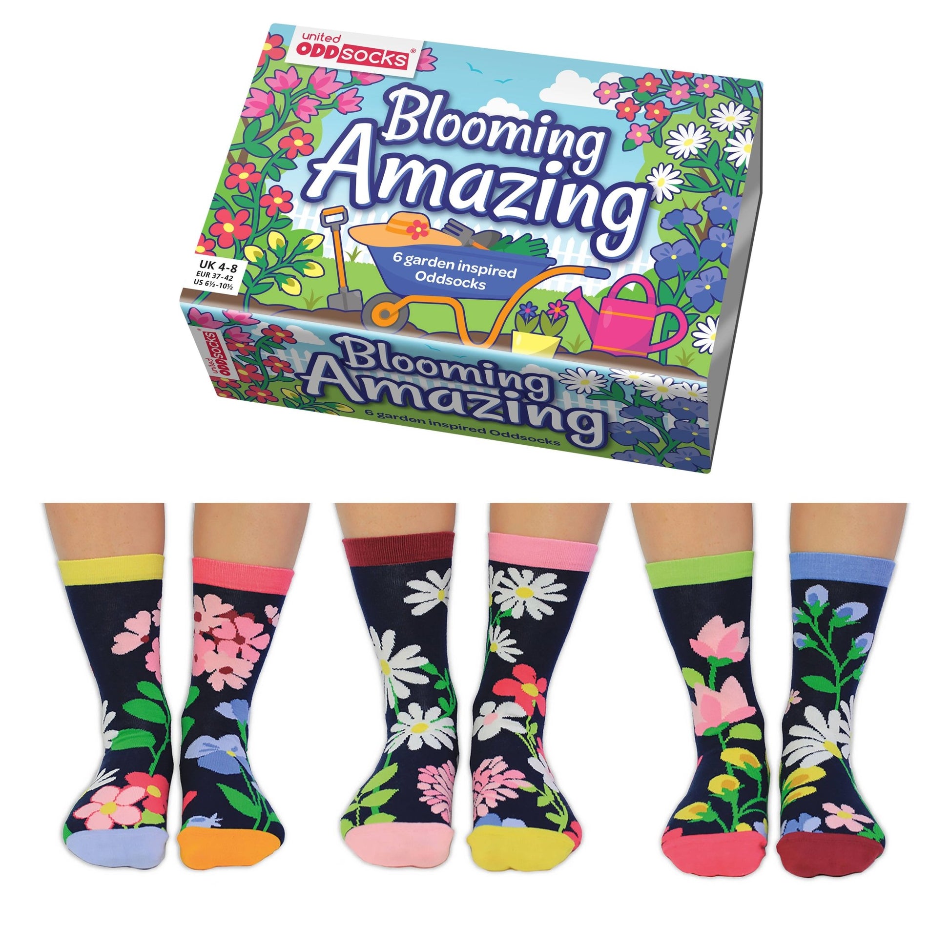 Sock Academy - BLOOMING AMAZING 6 Odd Socks Gift Box - United Oddsocks - UK 4 - 8 EUR 37 - 42 US 6.5 - 10.5 - Guzzgoggs