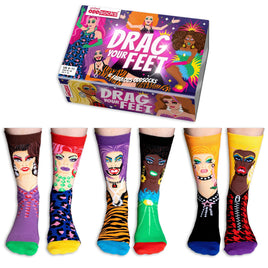 Sock Academy - DRAG YOUR FEET 6 Odd Socks Gift Box - United Oddsocks - UK 5 - 10 EUR 38 - 44 US 6 - 11 - Guzzgoggs