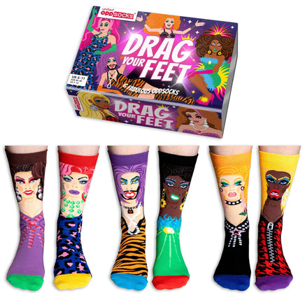 Sock Academy - DRAG YOUR FEET 6 Odd Socks Gift Box - United Oddsocks - UK 5 - 10 EUR 38 - 44 US 6 - 11 - Guzzgoggs