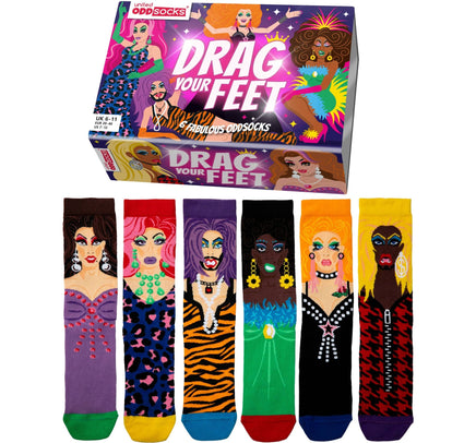 Sock Academy - DRAG YOUR FEET 6 Odd Socks Gift Box - United Oddsocks - UK 5 - 10 EUR 38 - 44 US 6 - 11 - Guzzgoggs