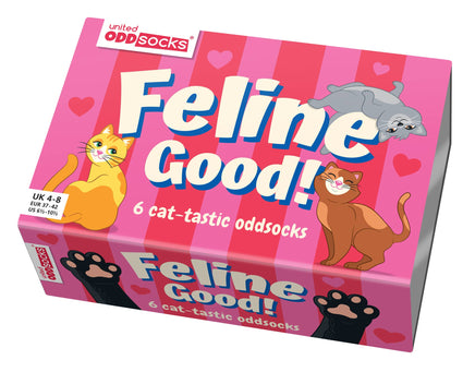 Sock Academy - FELINE GOOD! 6 Odd Socks Gift Box - United Oddsocks - UK 4 - 8 EUR 37 - 42 US 6.5 - 10.5 - Guzzgoggs