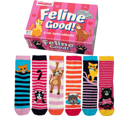 Sock Academy - FELINE GOOD! 6 Odd Socks Gift Box - United Oddsocks - UK 4 - 8 EUR 37 - 42 US 6.5 - 10.5 - Guzzgoggs
