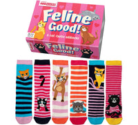 Sock Academy - FELINE GOOD! 6 Odd Socks Gift Box - United Oddsocks - UK 4 - 8 EUR 37 - 42 US 6.5 - 10.5 - Guzzgoggs