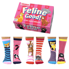 Sock Academy - FELINE GOOD! 6 Odd Socks Gift Box - United Oddsocks - UK 4 - 8 EUR 37 - 42 US 6.5 - 10.5 - Guzzgoggs