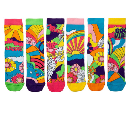 Sock Academy - HIPPY GO LUCKY 6 Odd Socks Gift Box - United Oddsocks - UK 4 - 8 EUR 37 - 42 US 6.5 - 10.5 - Guzzgoggs