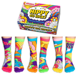 Sock Academy - HIPPY GO LUCKY 6 Odd Socks Gift Box - United Oddsocks - UK 4 - 8 EUR 37 - 42 US 6.5 - 10.5 - Guzzgoggs