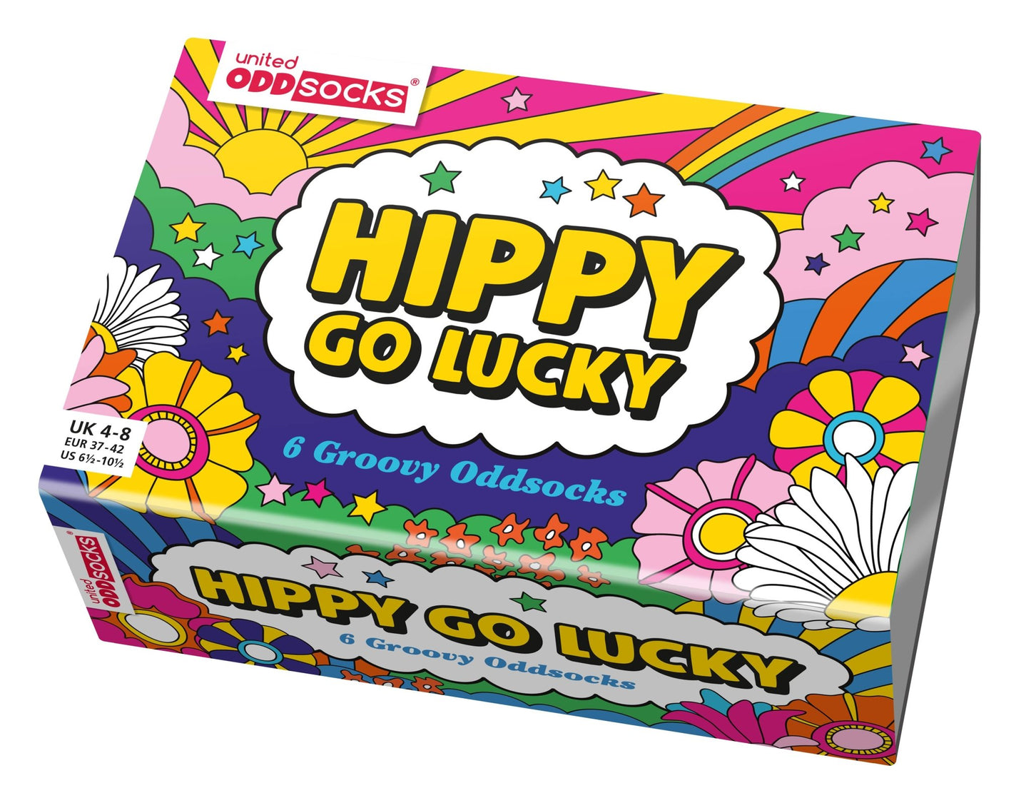 Sock Academy - HIPPY GO LUCKY 6 Odd Socks Gift Box - United Oddsocks - UK 4 - 8 EUR 37 - 42 US 6.5 - 10.5 - Guzzgoggs