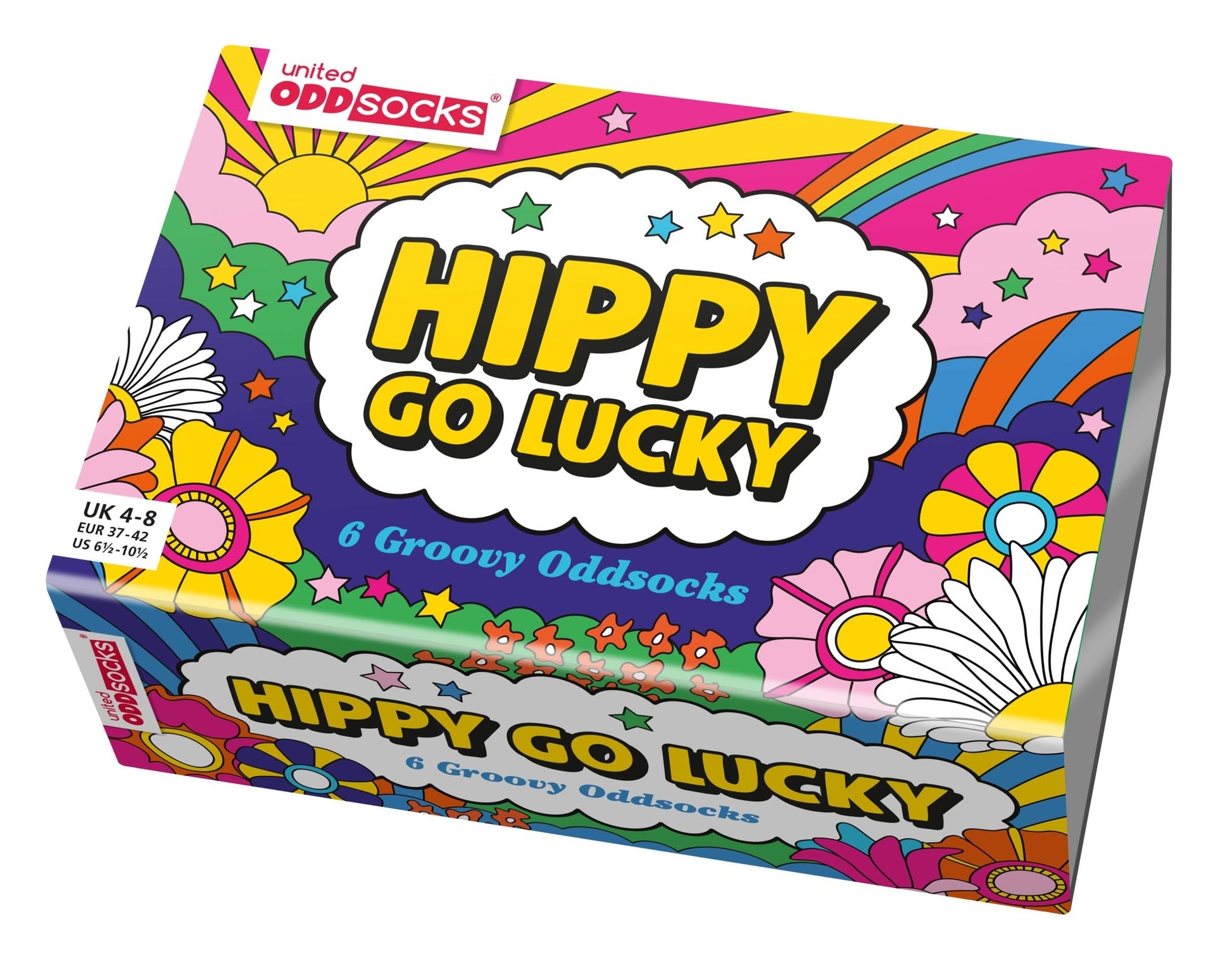 Sock Academy - HIPPY GO LUCKY 6 Odd Socks Gift Box - United Oddsocks - UK 4 - 8 EUR 37 - 42 US 6.5 - 10.5 - Guzzgoggs