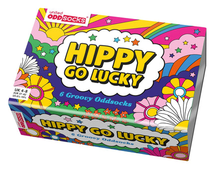 Sock Academy - HIPPY GO LUCKY 6 Odd Socks Gift Box - United Oddsocks - UK 4 - 8 EUR 37 - 42 US 6.5 - 10.5 - Guzzgoggs