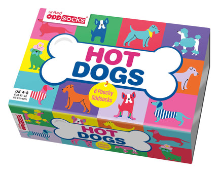 Sock Academy - HOT DOGS 6 Odd Socks Gift Box - United Oddsocks - UK 4 - 8 EUR 37 - 42 US 6.5 - 10.5 - Guzzgoggs