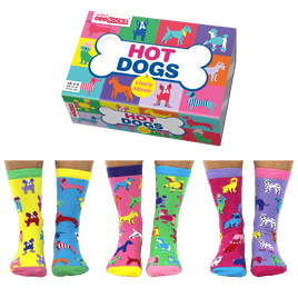 Sock Academy - HOT DOGS 6 Odd Socks Gift Box - United Oddsocks - UK 4 - 8 EUR 37 - 42 US 6.5 - 10.5 - Guzzgoggs