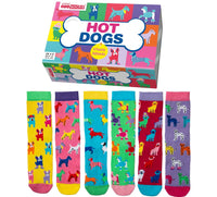 Sock Academy - HOT DOGS 6 Odd Socks Gift Box - United Oddsocks - UK 4 - 8 EUR 37 - 42 US 6.5 - 10.5 - Guzzgoggs