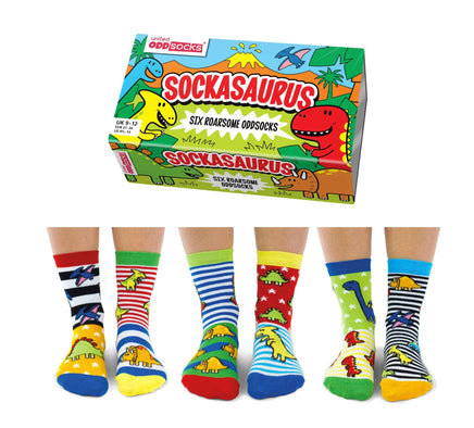 Sock Academy - SOCKASAURUS 6 Odd Socks Gift Box - United Oddsocks - UK 9 - 12 EUR 27 - 30 US 9.5 - 13 - Guzzgoggs