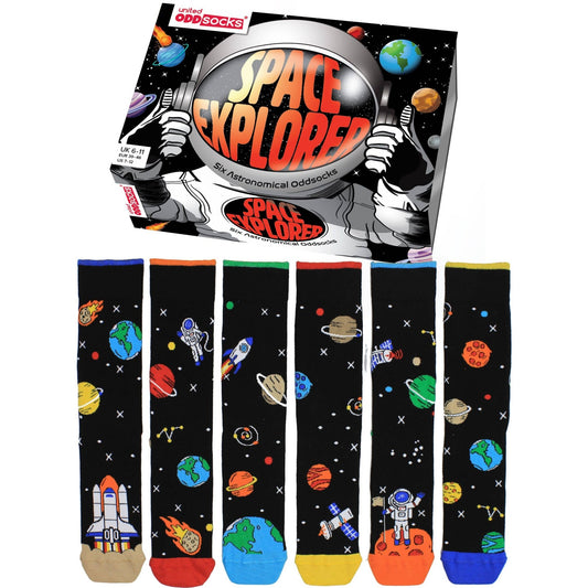 Sock Academy - SPACE EXPLORER 6 - 11 - 6 Odd Socks Gift Box United Oddsocks - UK 6 - 11, EUR 39 - 46, US 7 - 12 - Guzzgoggs
