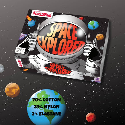 Sock Academy - SPACE EXPLORER 6 - 11 - 6 Odd Socks Gift Box United Oddsocks - UK 6 - 11, EUR 39 - 46, US 7 - 12 - Guzzgoggs
