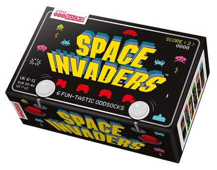 Sock Academy - SPACE INVADERS 6 Odd Socks Gift Box - United Oddsocks - UK 6 - 11 EUR 39 - 46 US 7 - 12 - Guzzgoggs