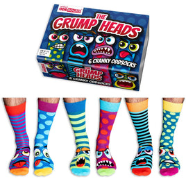 Sock Academy - THE GRUMP HEADS 6 Odd Socks Gift Box - United Oddsocks - UK 6 - 11 EUR 39 - 46 US 7 - 12 - Guzzgoggs