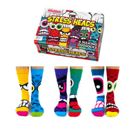 Sock Academy - THE STRESS HEADS 6 Odd Socks Gift Box - United Oddsocks - UK 6 - 11 EUR 39 - 46 US 7 - 12 - Guzzgoggs