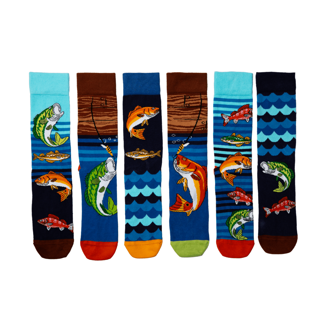 Sock Academy - UNITED ODDSOCKS GIFT BOX - LOAD OF POLLOCKS - 6 ODD SOCKS - UK 6 - 11 EUR 39 - 46 US 7 - 12 - Guzzgoggs