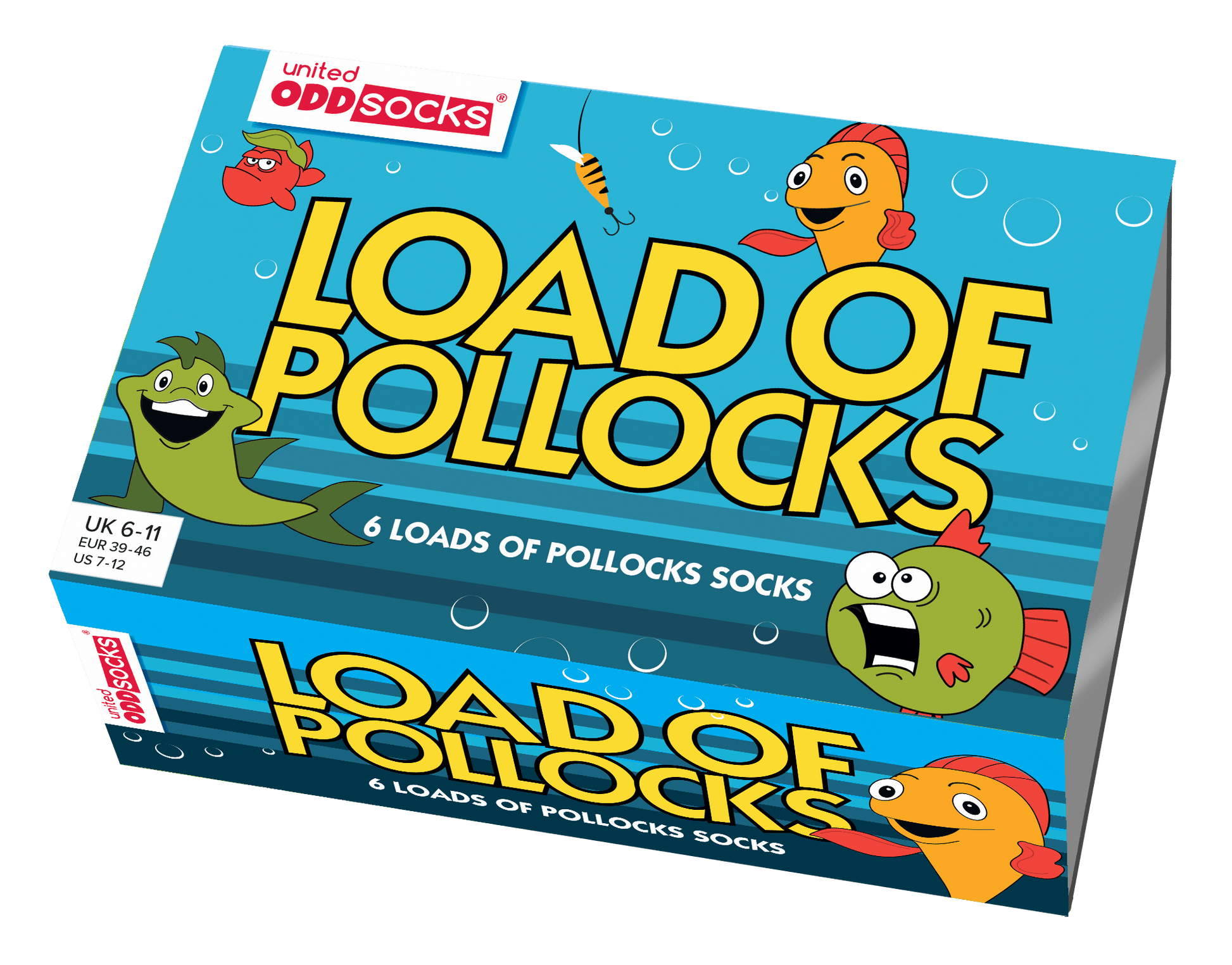 Sock Academy - UNITED ODDSOCKS GIFT BOX - LOAD OF POLLOCKS - 6 ODD SOCKS - UK 6 - 11 EUR 39 - 46 US 7 - 12 - Guzzgoggs